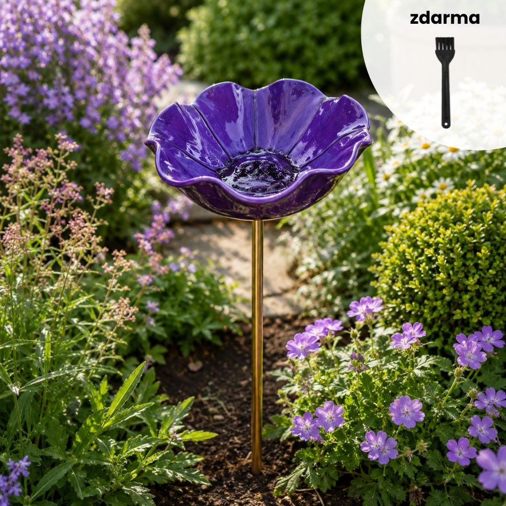 🐦Dekorativní kovová květina pro ptáčky s pítkem a miskou na krmení🌸