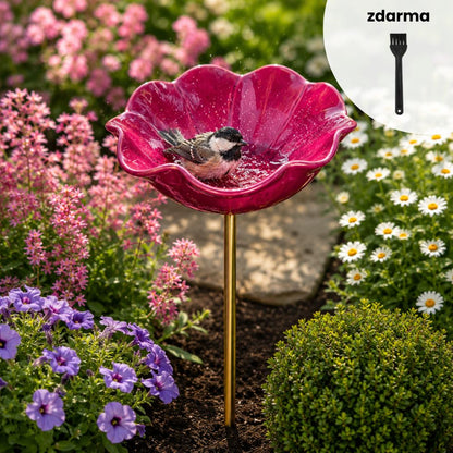 🐦Dekorativní kovová květina pro ptáčky s pítkem a miskou na krmení🌸