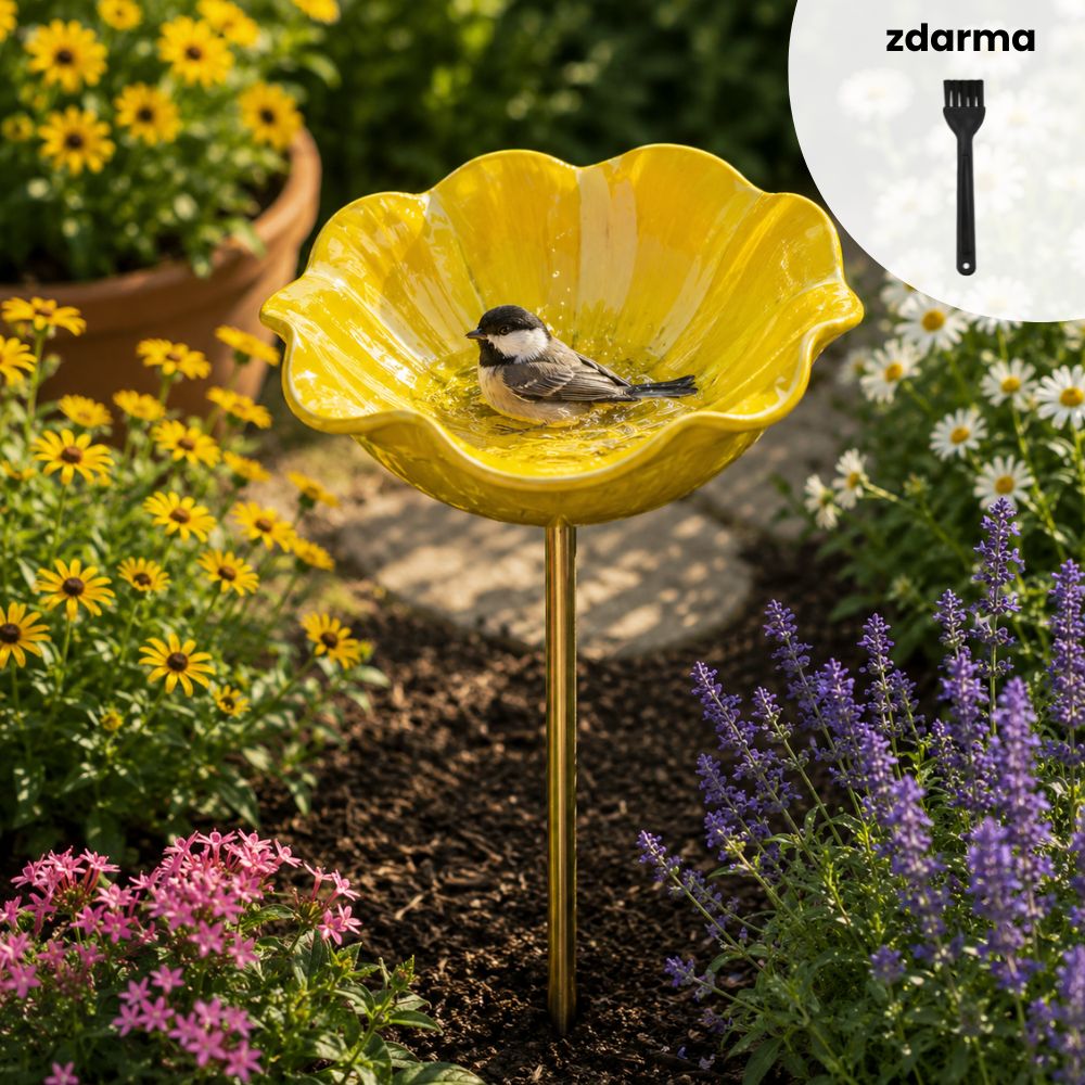 🐦Dekorativní kovová květina pro ptáčky s pítkem a miskou na krmení🌸