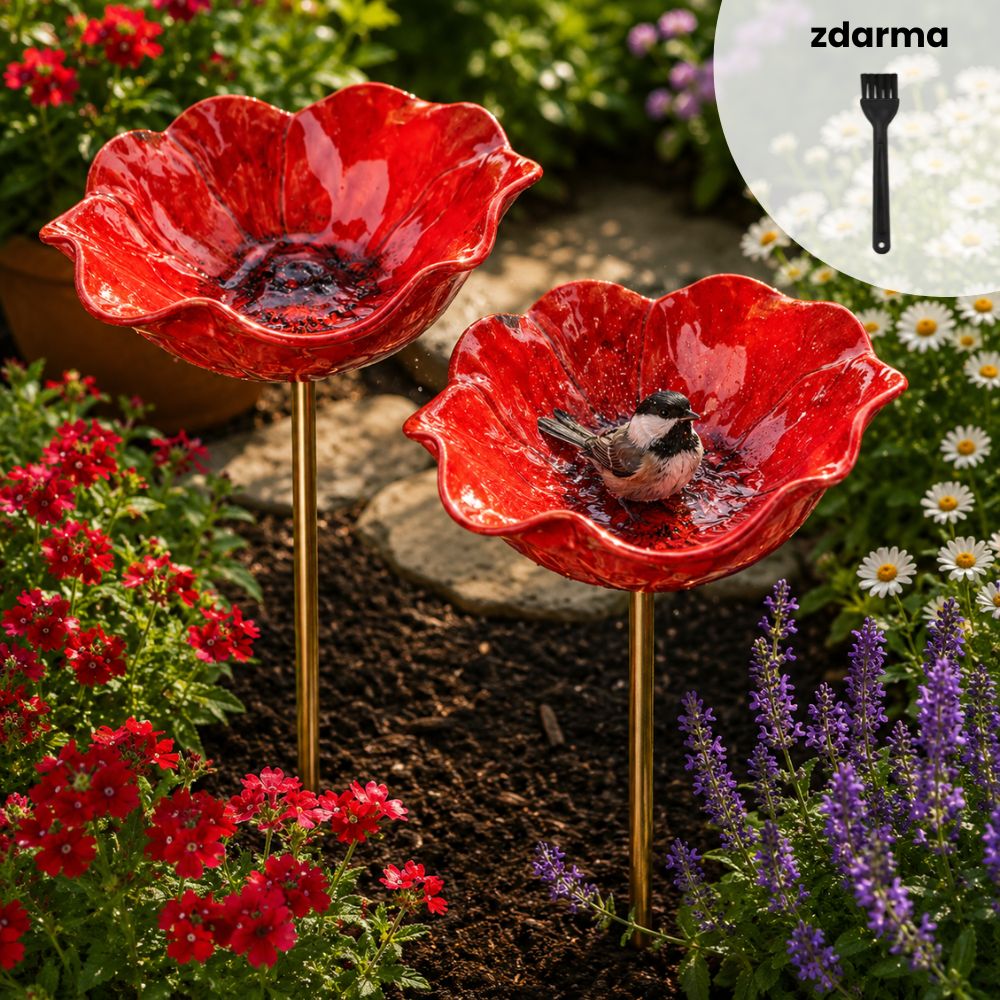 🐦Dekorativní kovová květina pro ptáčky s pítkem a miskou na krmení🌸