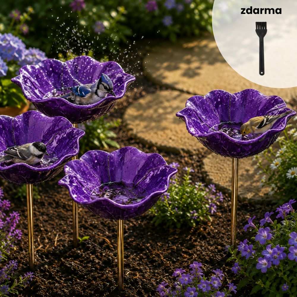 🐦Dekorativní kovová květina pro ptáčky s pítkem a miskou na krmení🌸