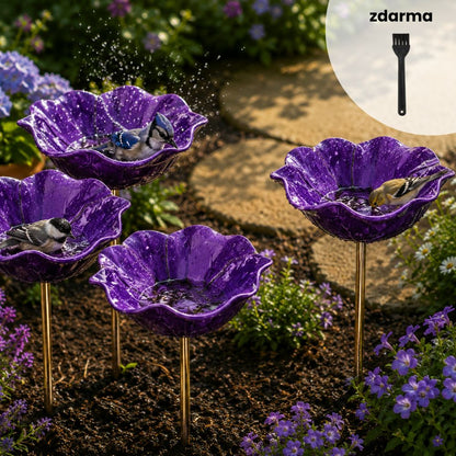🐦Dekorativní kovová květina pro ptáčky s pítkem a miskou na krmení🌸