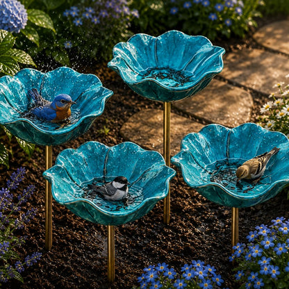 🐦Dekorativní kovová květina pro ptáčky s pítkem a miskou na krmení🌸