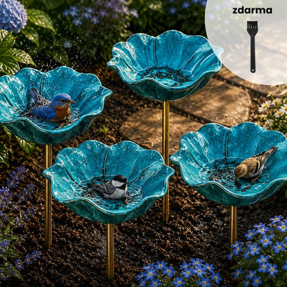 🐦Dekorativní kovová květina pro ptáčky s pítkem a miskou na krmení🌸