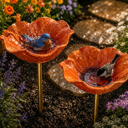 🐦Dekorativní kovová květina pro ptáčky s pítkem a miskou na krmení🌸