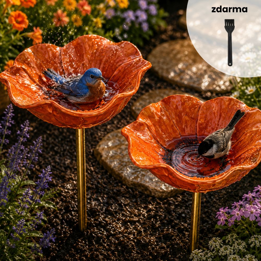 🐦Dekorativní kovová květina pro ptáčky s pítkem a miskou na krmení🌸