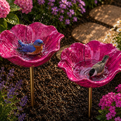 🐦Dekorativní kovová květina pro ptáčky s pítkem a miskou na krmení🌸