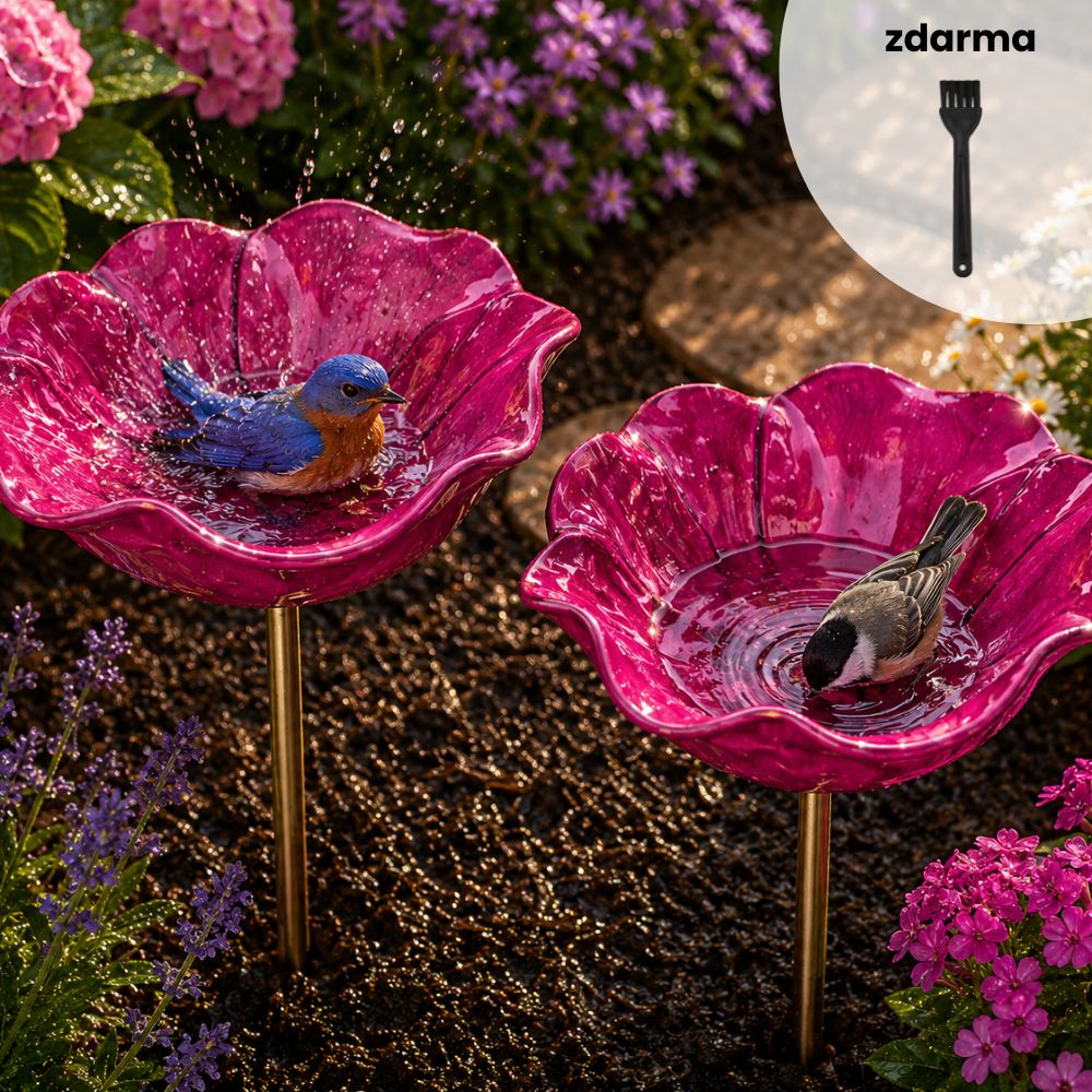 🐦Dekorativní kovová květina pro ptáčky s pítkem a miskou na krmení🌸
