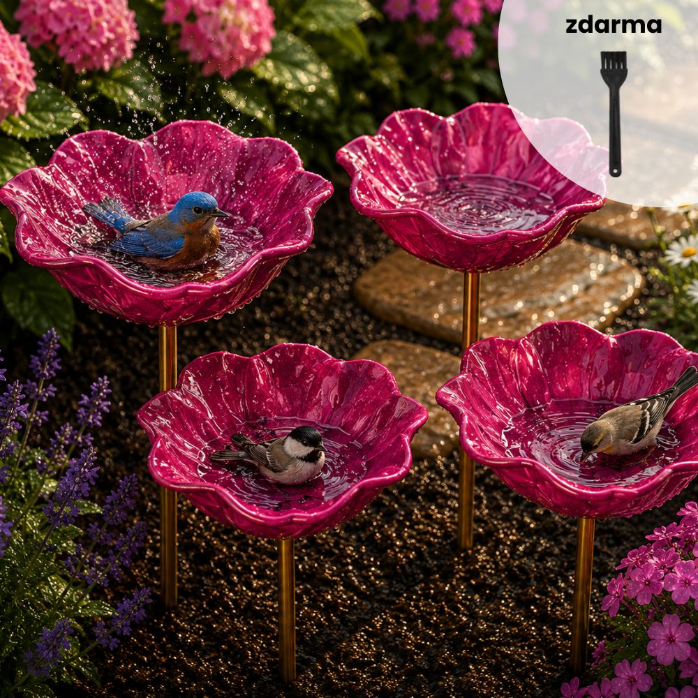 🐦Dekorativní kovová květina pro ptáčky s pítkem a miskou na krmení🌸