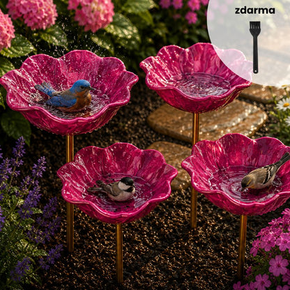🐦Dekorativní kovová květina pro ptáčky s pítkem a miskou na krmení🌸