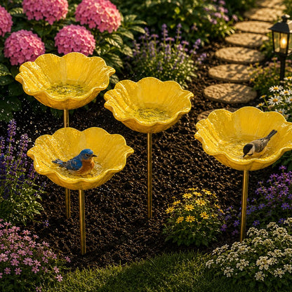 🐦Dekorativní kovová květina pro ptáčky s pítkem a miskou na krmení🌸