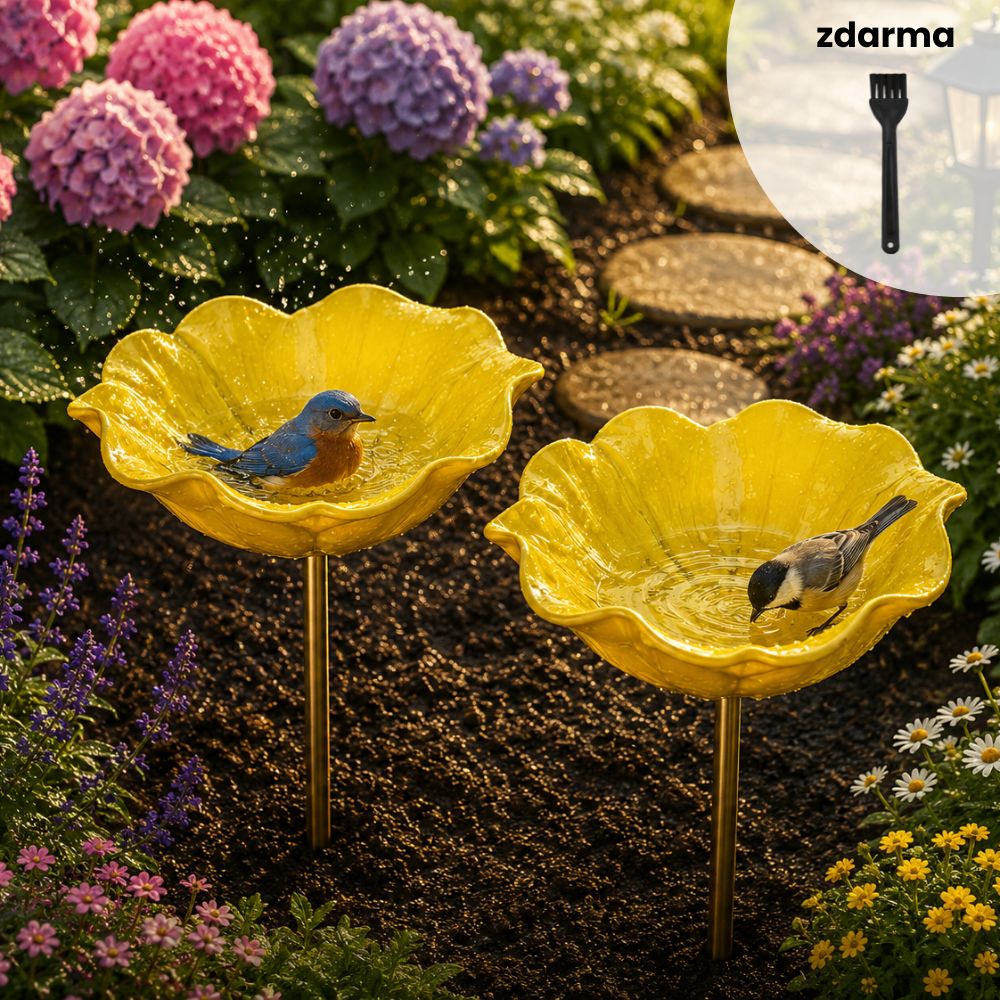 🐦Dekorativní kovová květina pro ptáčky s pítkem a miskou na krmení🌸