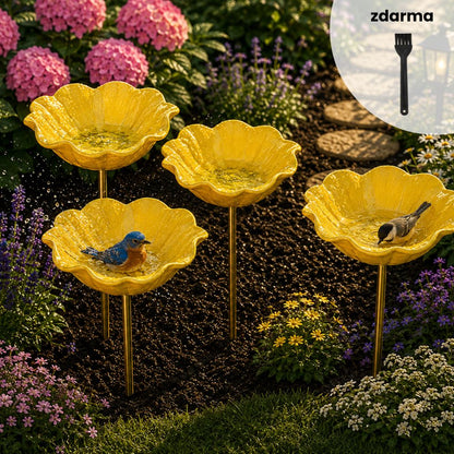 🐦Dekorativní kovová květina pro ptáčky s pítkem a miskou na krmení🌸