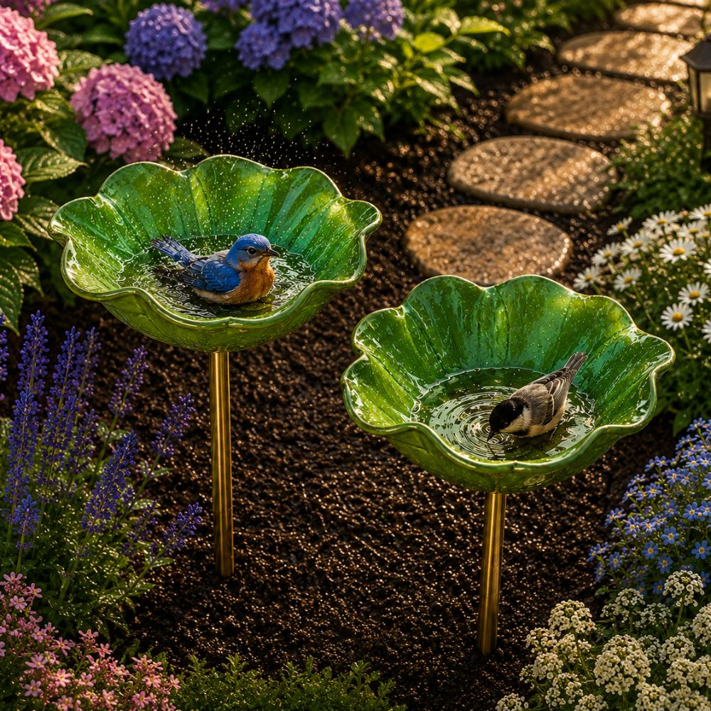 🐦Dekorativní kovová květina pro ptáčky s pítkem a miskou na krmení🌸
