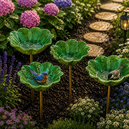 🐦Dekorativní kovová květina pro ptáčky s pítkem a miskou na krmení🌸