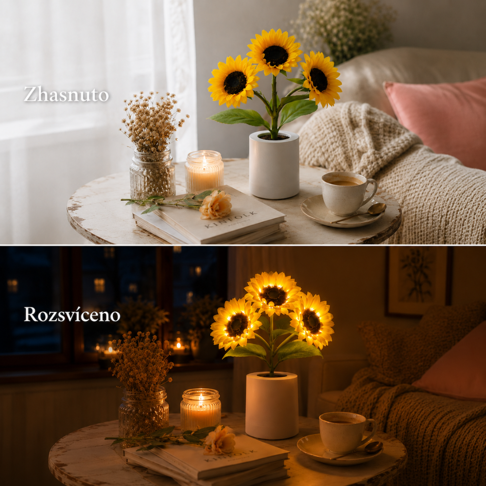 Dekorativní LED lampa se slunečnicemi