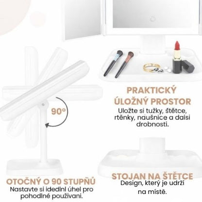 KosmetickéZrcadlo™ | Třídílné kosmetické zrcadlo s tříbarevným LED osvětlením