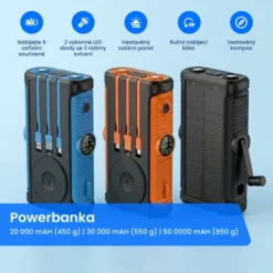 Bezdrátová solární powerbanka s ručním generátorem