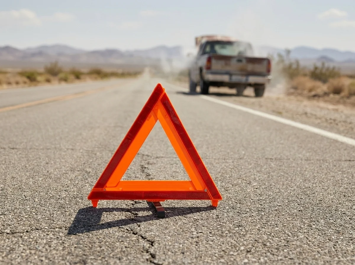 Warning triangle on road