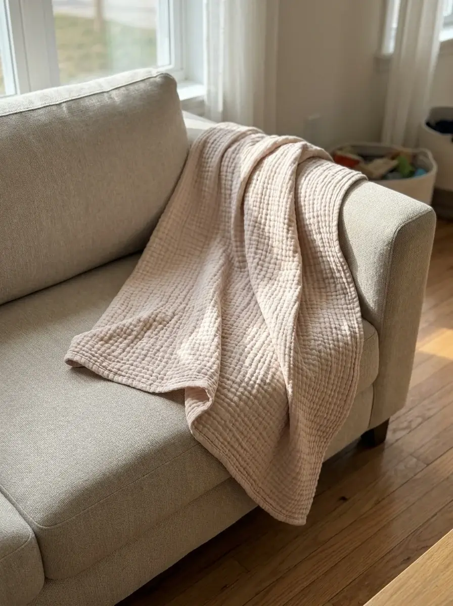 White textured blanket on a sofa